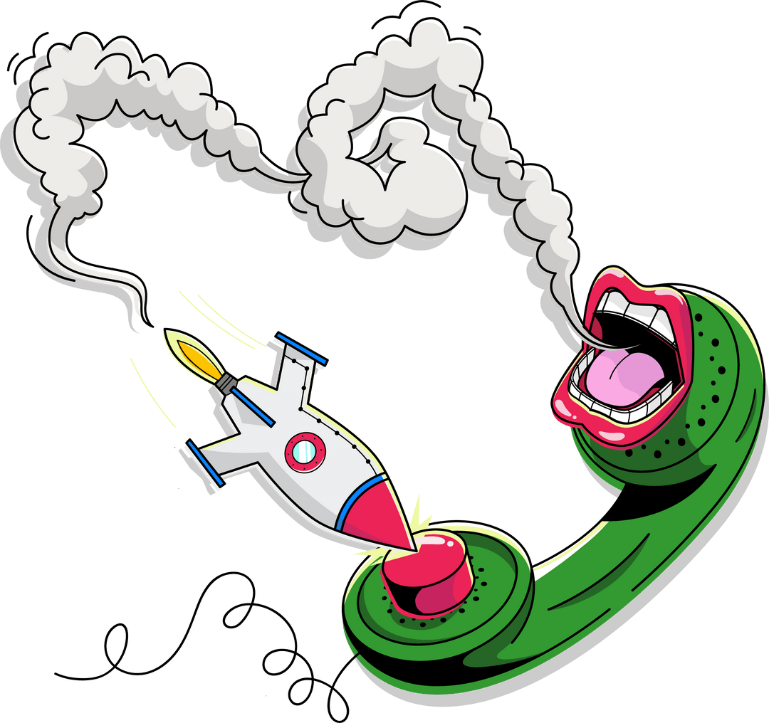 Surreal Pop Art with Rocket and Smokin Lips on Transparent Background