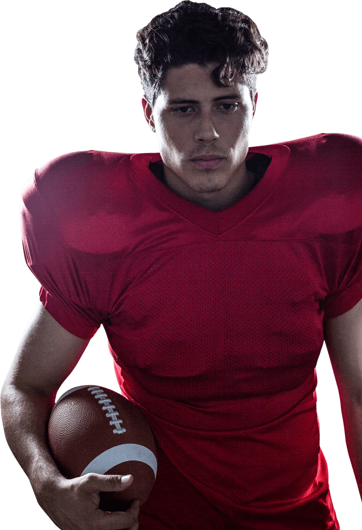 Transparent Image of Determined Football Player in Red Jersey
