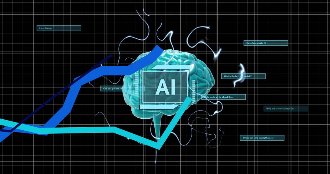 Futuristic AI Concept with Digital Brain and Data Analytics