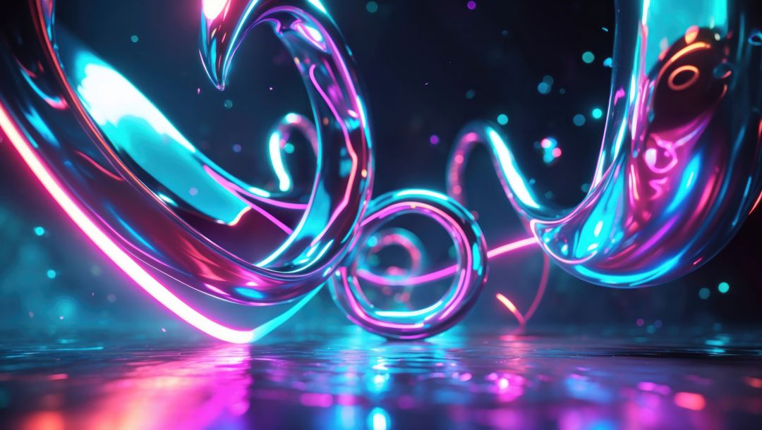 Futuristic Metallic Ribbons Twisting in Neon Glow