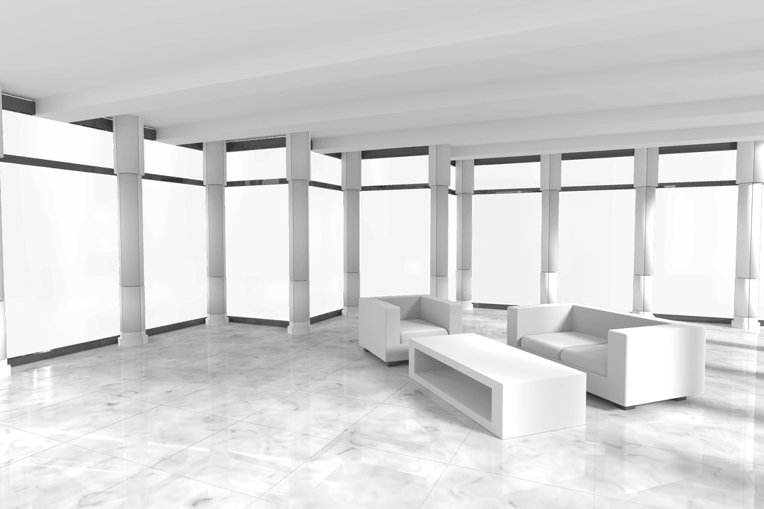 Transparent Modern Lounge with Sleek White Furniture