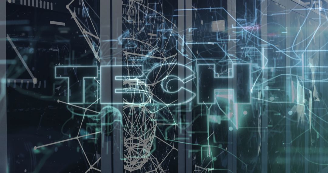 Futuristic Digital Network with Neon Wiring and TECH Text