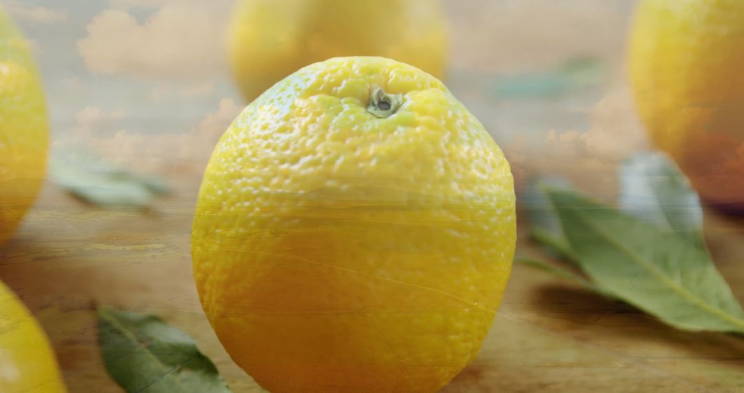 Fresh Orange on Rustic Table with Citrusy Aura