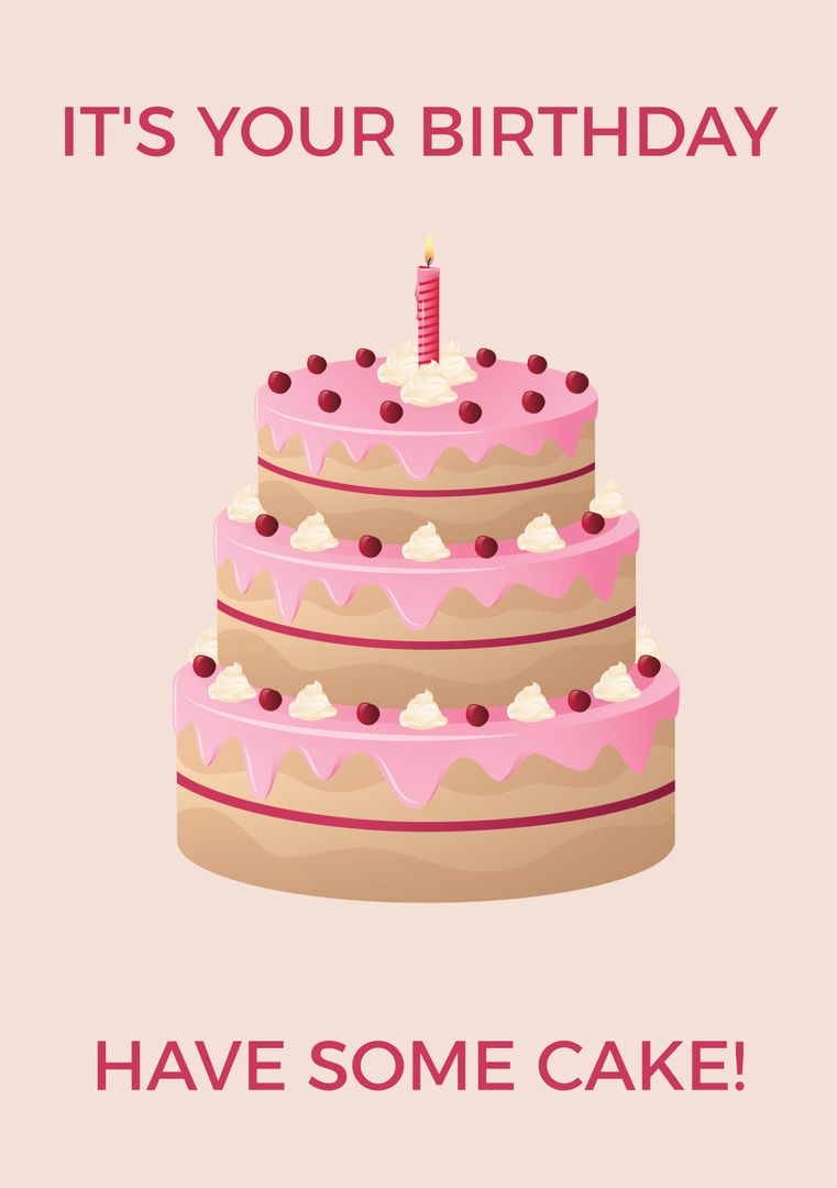 Pink Birthday Cake with Candle and Greeting Text - Download Free Stock Templates Pikwizard.com