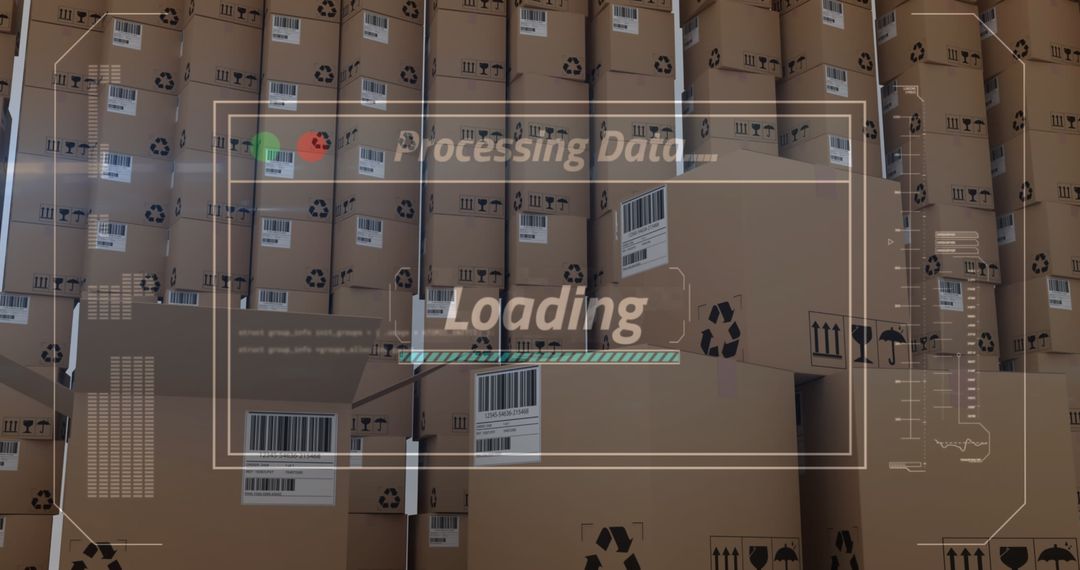 Stacks of Shipping Boxes with Digital Data Processing Overlay