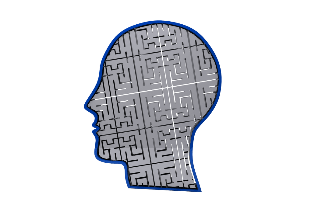 Digital Labyrinth Head Silhouette on Transparent Background