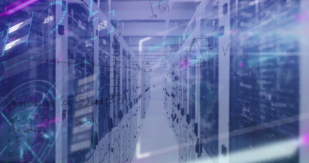 Futuristic Data Center with Digital Mathematical Interface