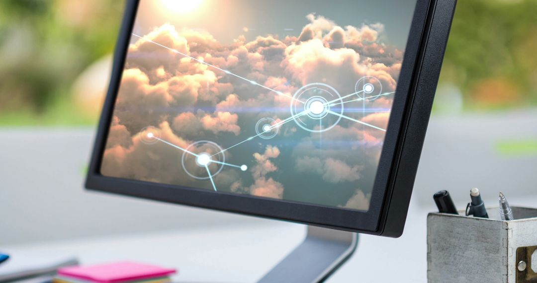 Digital Interface Displaying Cloud Connections on Office Monitor