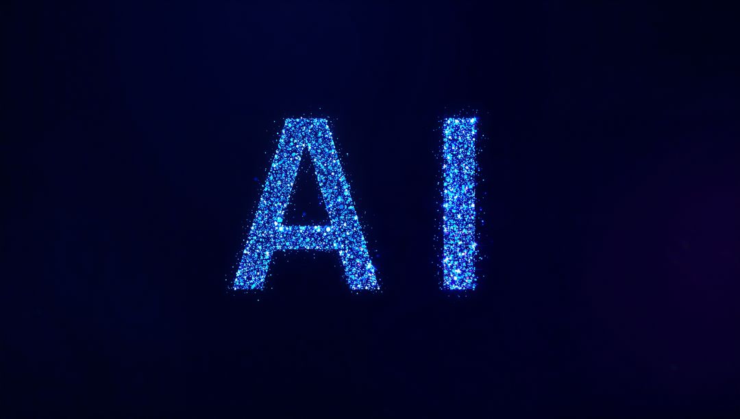 Glowing Blue AI Letters Composed of Sparkling Particles on Dark Digital Background
