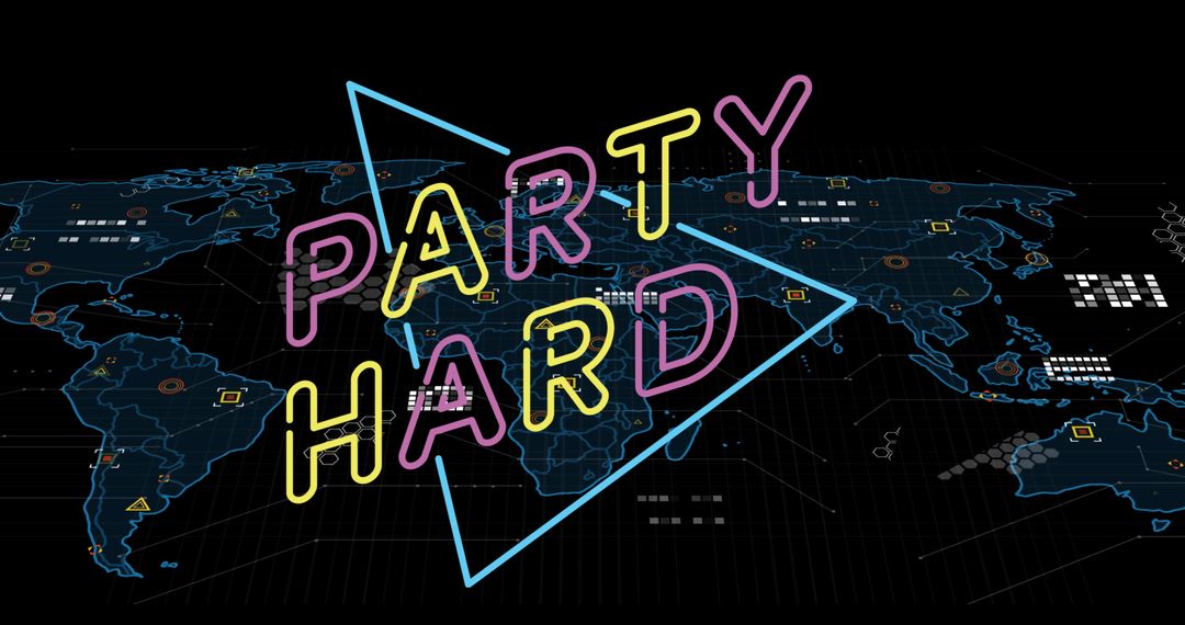 Neon Party Hard on Digital World Map for Futuristic Tech Themes
