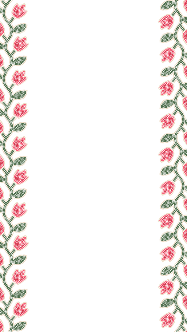 Floral Border Transparency with Red Blossoms Green Leaves