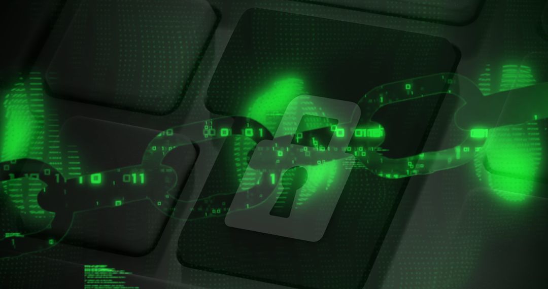 Glowing Digital Chain with Key Symbolizing Cyber Security