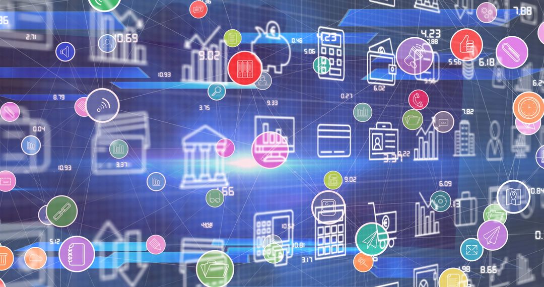 Digital Icons and Network Connections Over Blue Interface