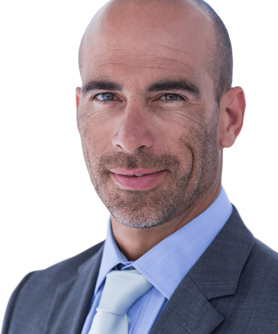 Transparent Confident Businessman with Bald Head in Suit