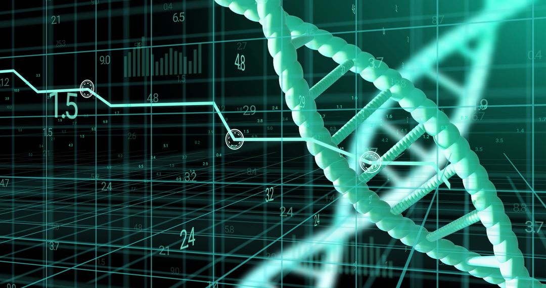 DNA Strands Interwoven with Data Processing Visuals