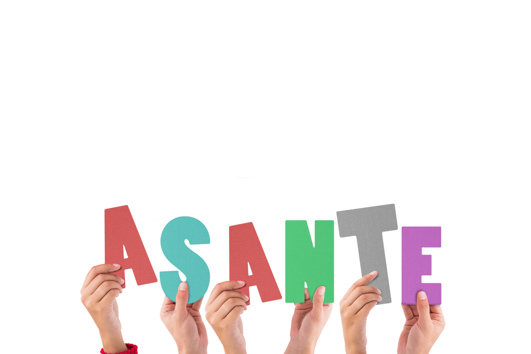 Hands Holding ASANTE Text on Transparent Background