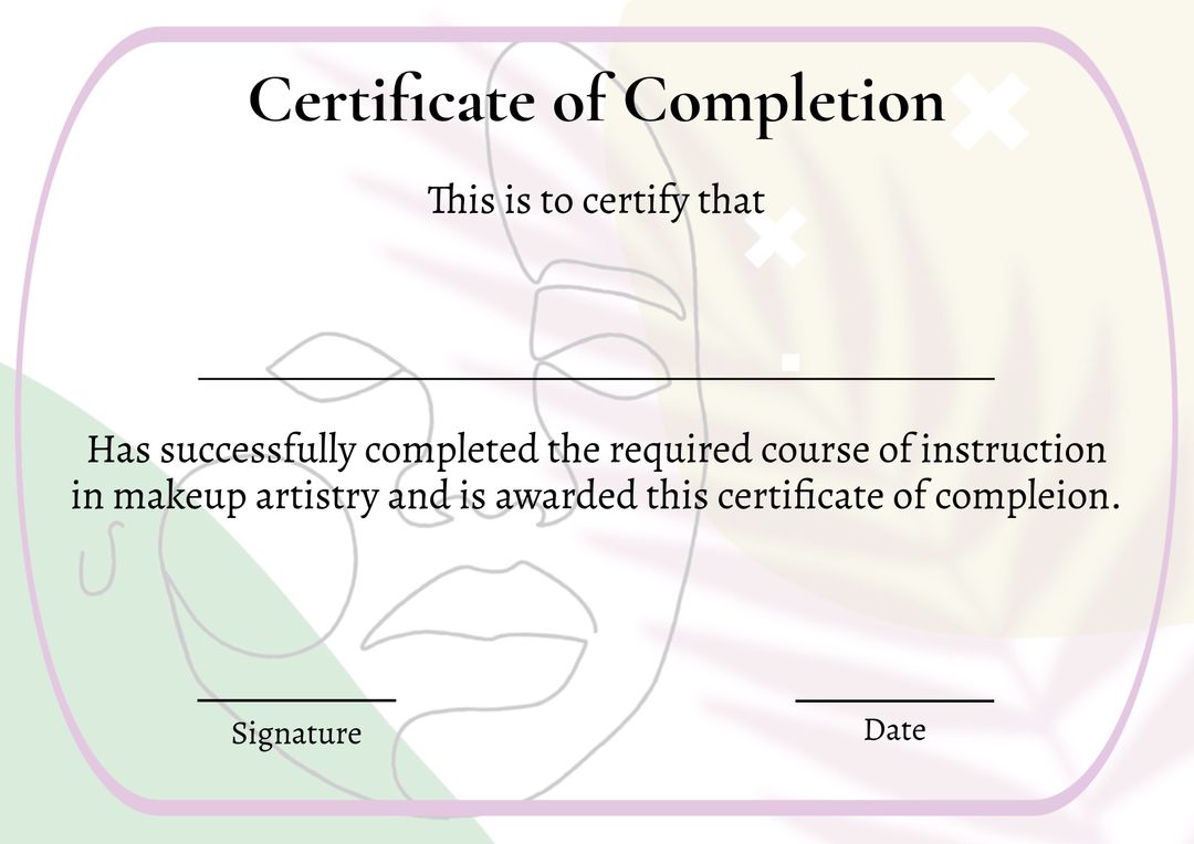 Certificate of Completion Template for Makeup Artistry Course - Download Free Stock Templates Pikwizard.com