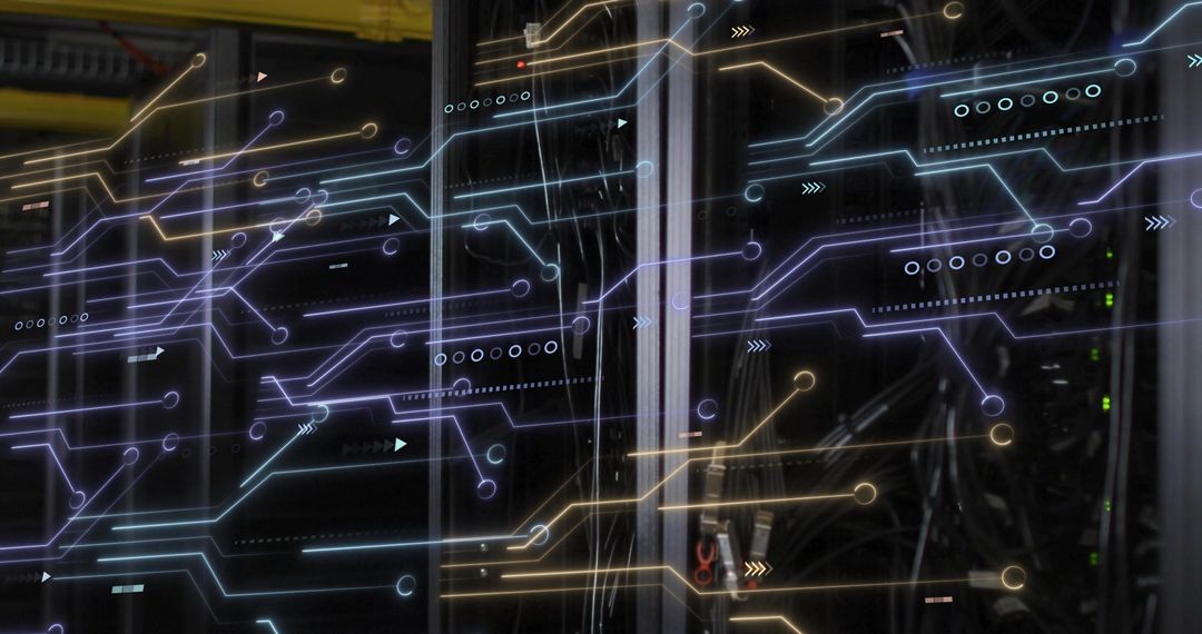 Data Center Server Racks with Digital Circuit Overlay