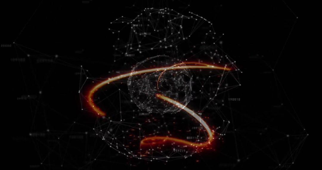 Glowing Data Network Encircling Globe with Dynamic Binary Connections
