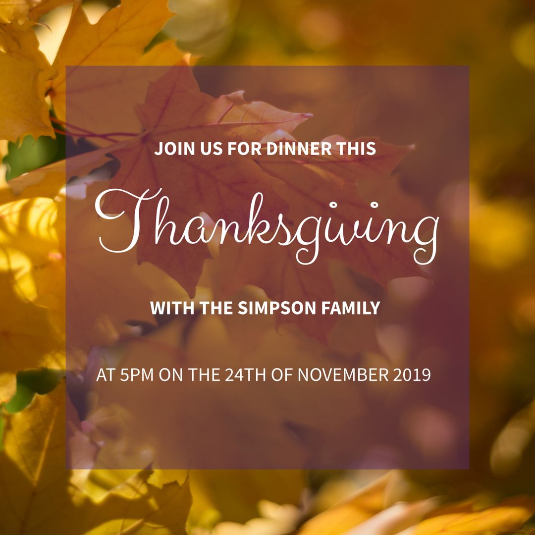 Elegant Thanksgiving Dinner Invitation with Autumn Leaves Background - Download Free Stock Templates Pikwizard.com