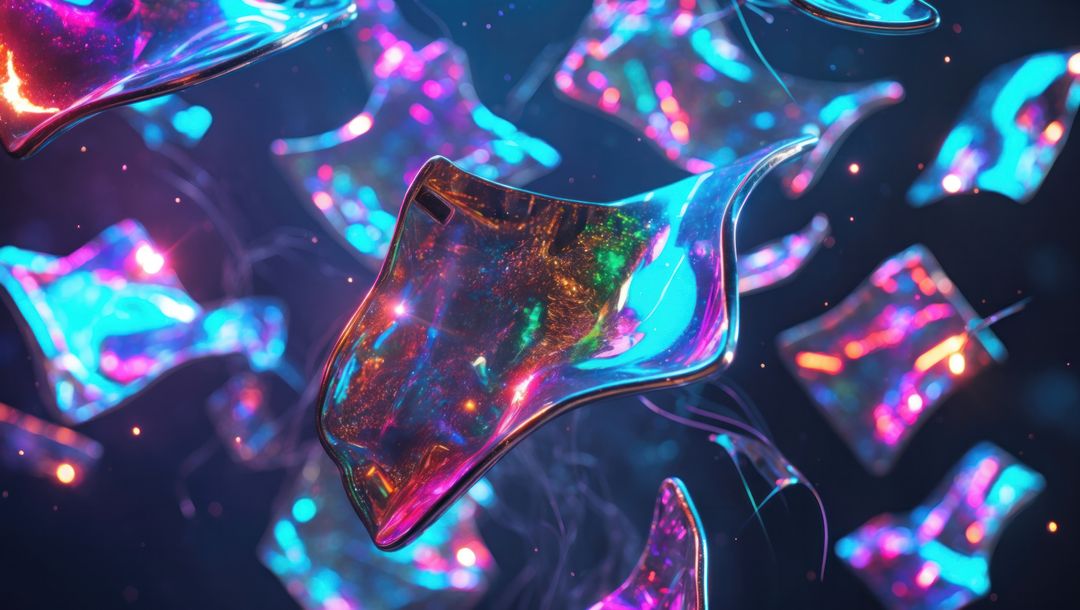 Futuristic Vivid Neon Shards Float in Digital Void