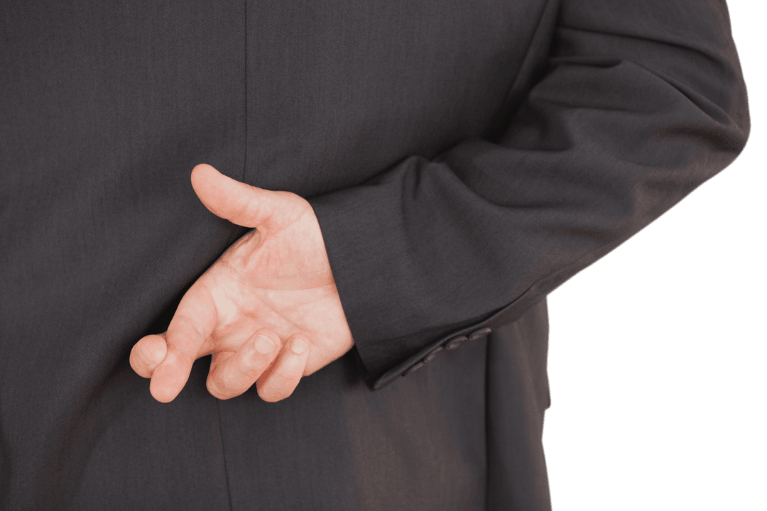 Businessman Crossed Fingers Transparent Honesty Concept