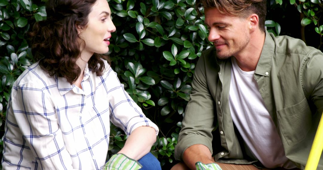 Friendly Conversation in Lush Garden Setting