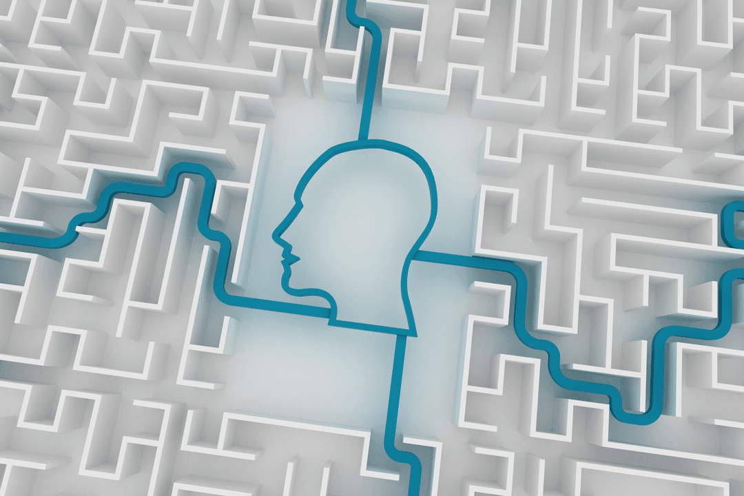 Transparent Human Profile in Blue Maze Path Concept