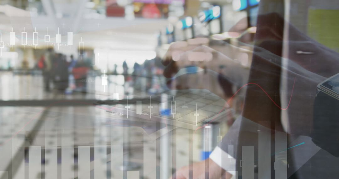 Businessman Analyzing Financial Data at Airport Terminal
