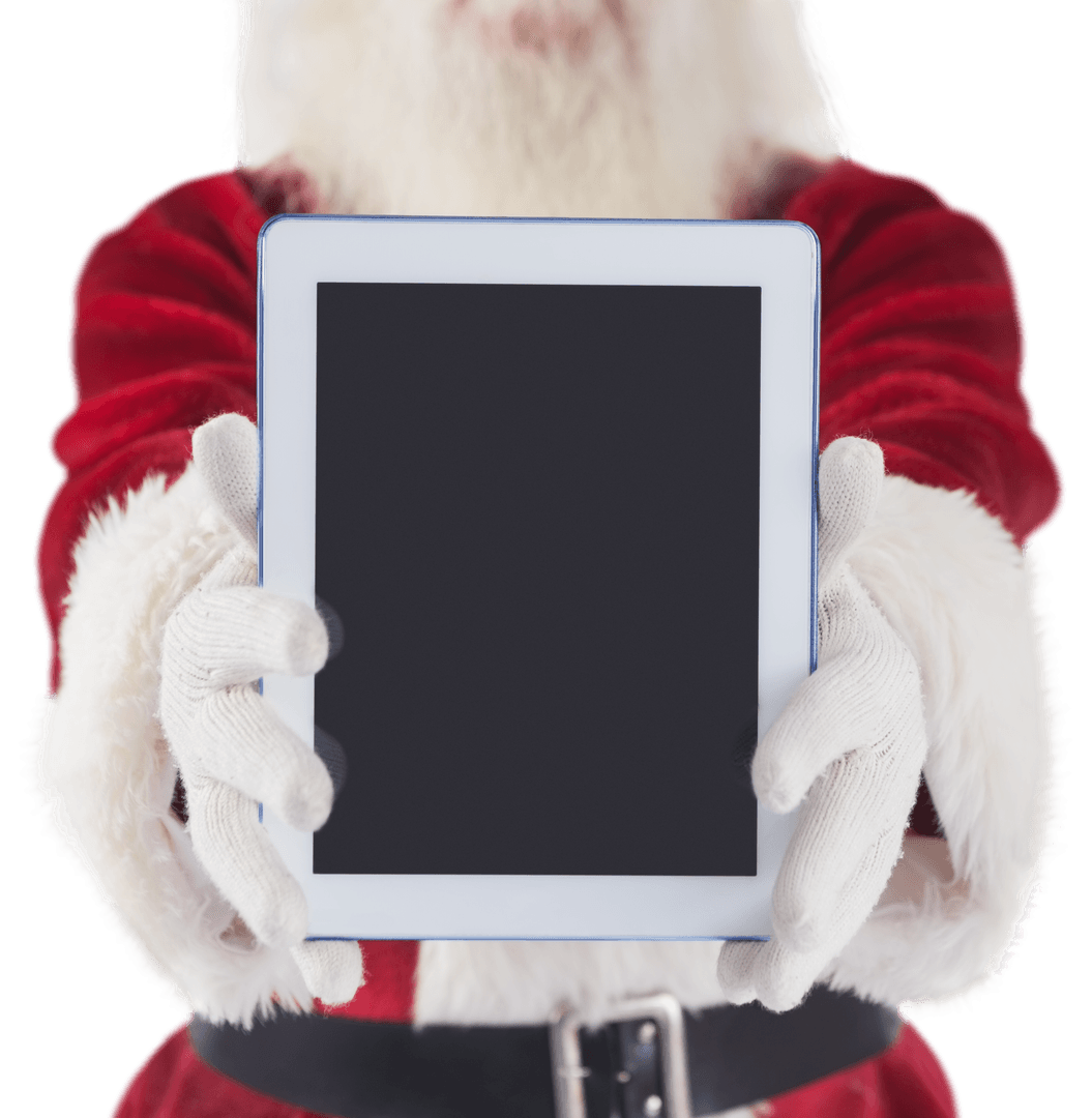 Santa Claus Presenting Tablet with Transparent Background