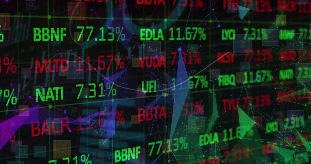 Dynamic Stock Market Ticker Display with Abstract Overlay