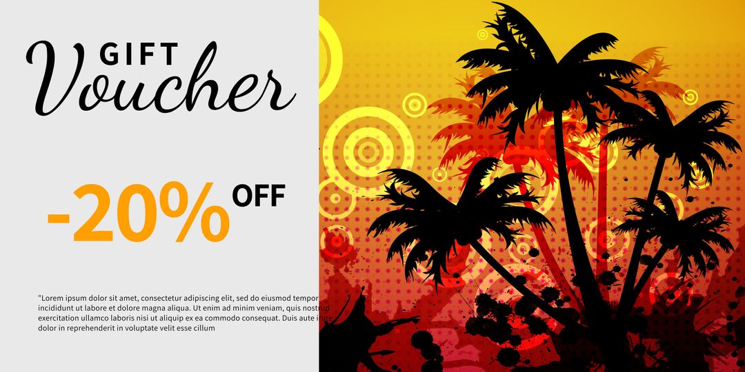 Tropical Sunset Gift Voucher with Palm Tree Silhouettes