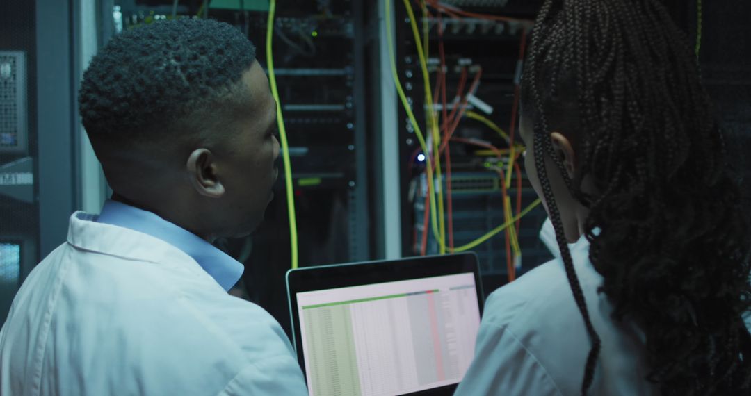 IT Engineers Analyzing Data in Server Room
