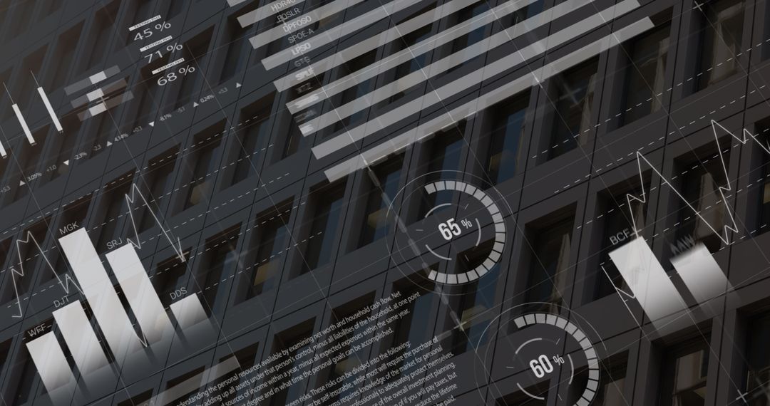 Abstract Financial Graphs and Digital Data on Building Background