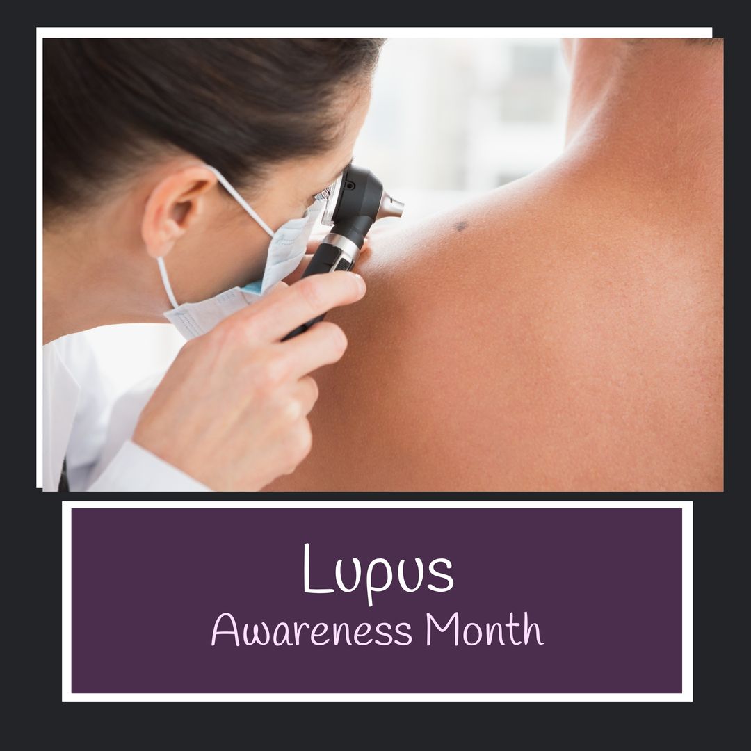 Digital composite image of caucasian female doctor examining man's skin, lupus awareness month text - Download Free Stock Templates Pikwizard.com