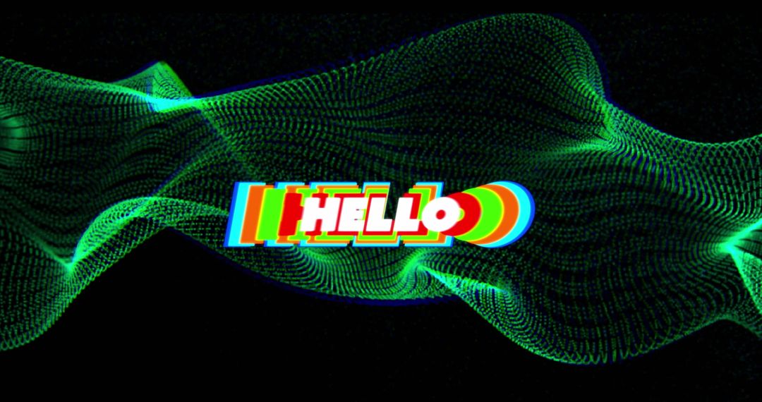 Abstract Green Digital Wave with Vibrant Hello Text