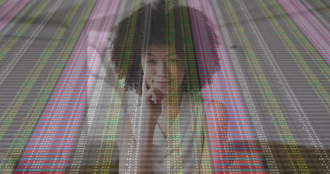 Professional Woman Analyzing Financial Data with Digital Interface