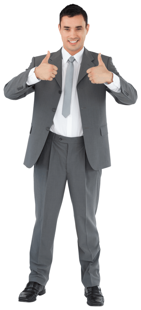 Confident Businessman Giving Thumbs Up Gesture on Transparent Background