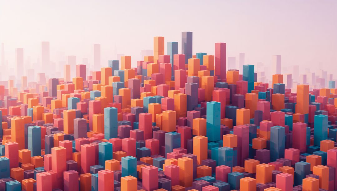 Abstract Vibrant 3D Cityscape with Colorful Geometric Skyscrapers