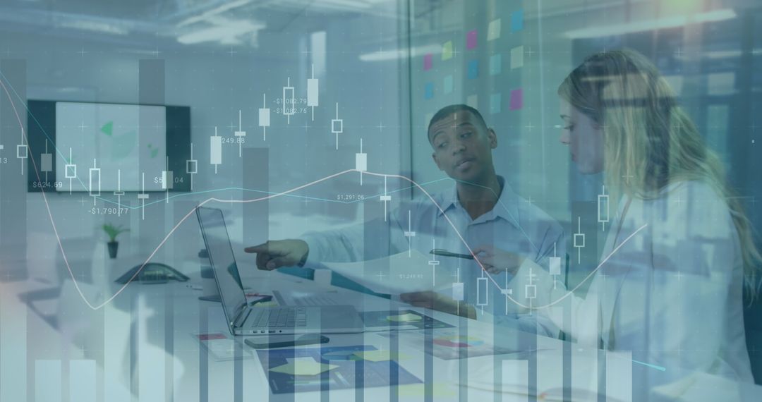 Business Professionals Discuss Financial Data Trends and Strategies