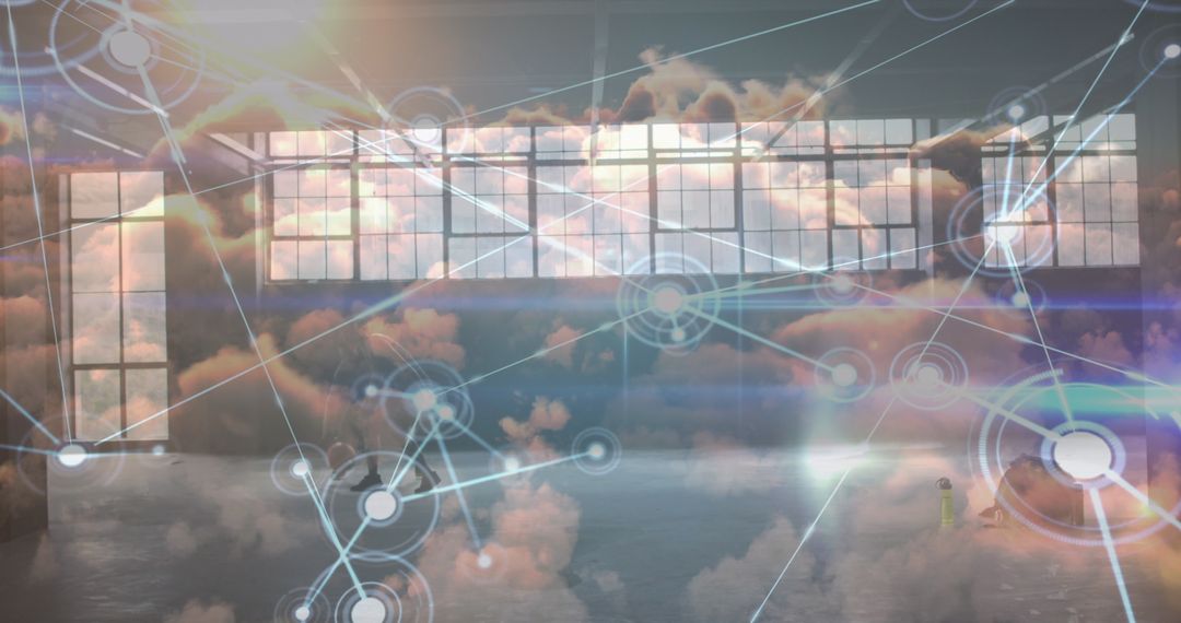 Basketball Players Merging with Digital Cloud Network Interface