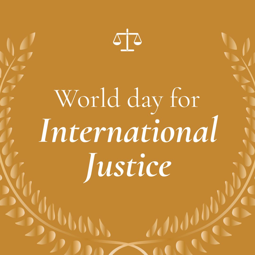 International Justice Day Celebration Graphic with Emblematic Elements