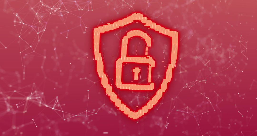 Digital Padlock Icon on Red Network Background