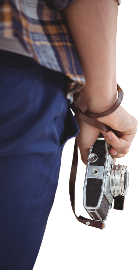 Transparent Overlay Man Holding Retro Camera against Modern Wooden Wall - Download Free Stock Images Pikwizard.com