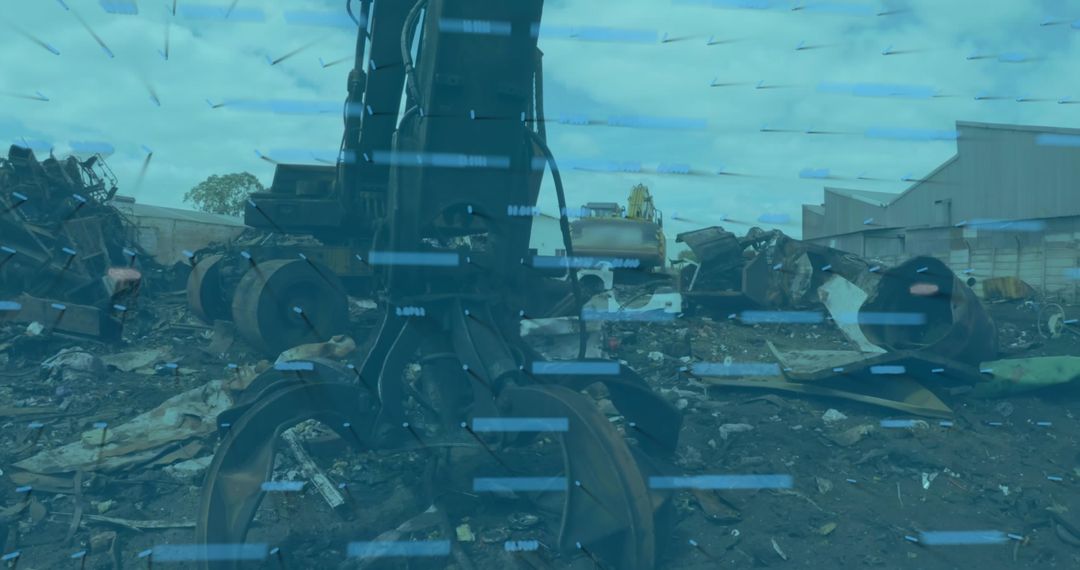 Robotic Machinery in Junkyard with Digital Graph Overlay