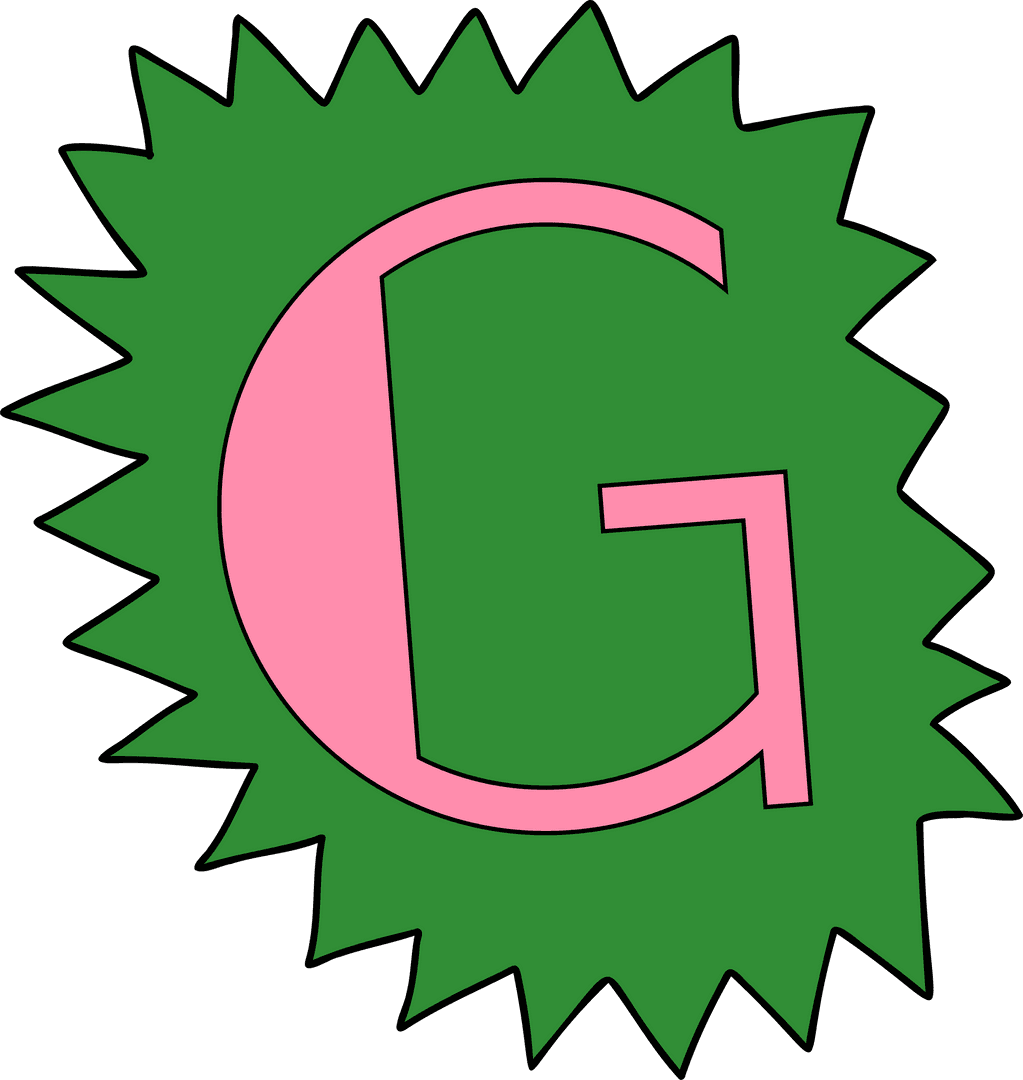 Pink Letter G on Green Spiky Burst with Transparent Design
