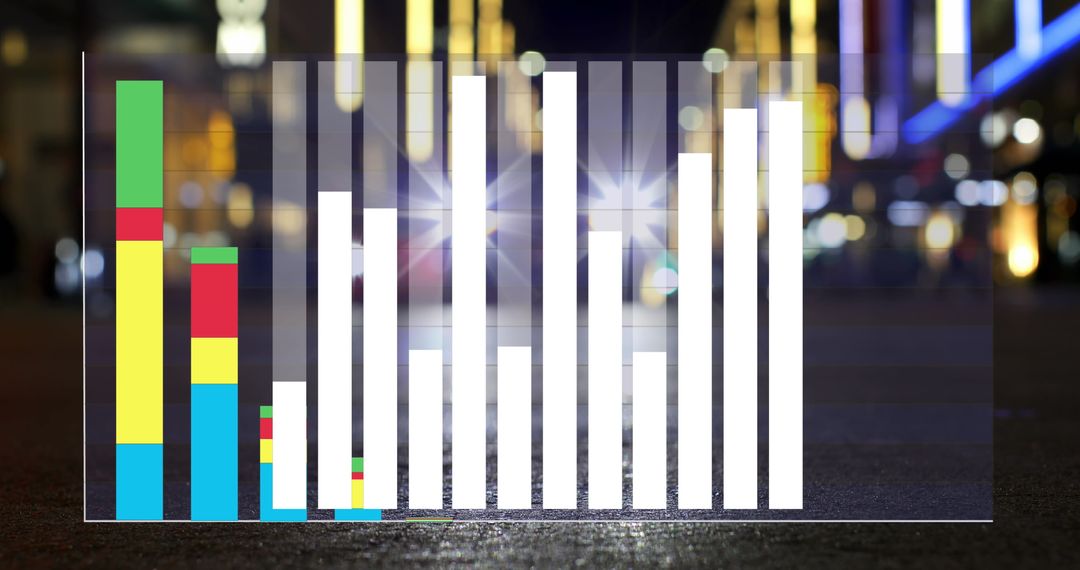 Vibrant Bar Graph Overlaying Blurred Urban Lights