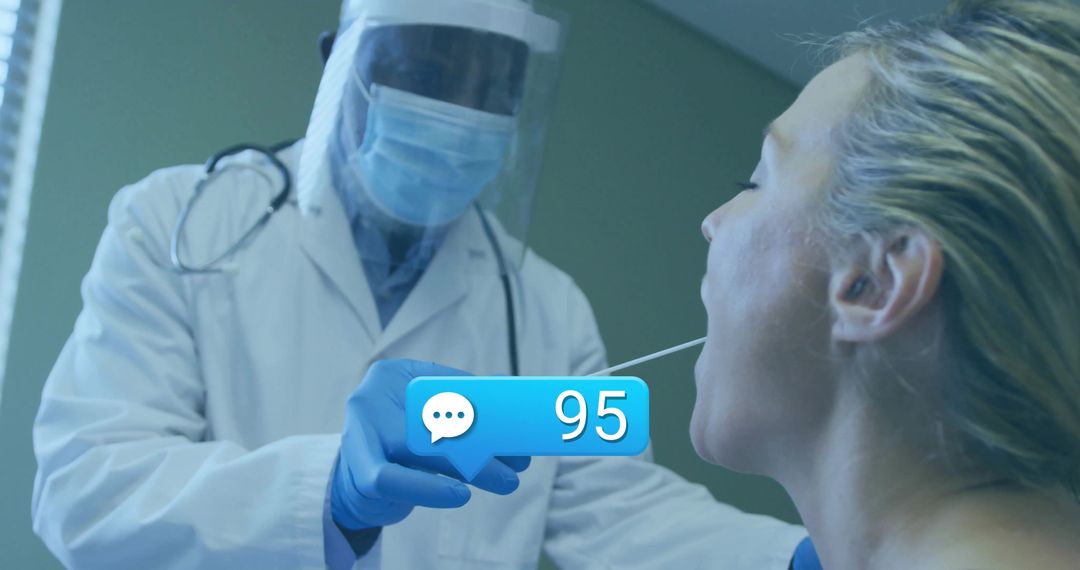 Doctor Conducting Throat Swab With Social Media Notification Bubble