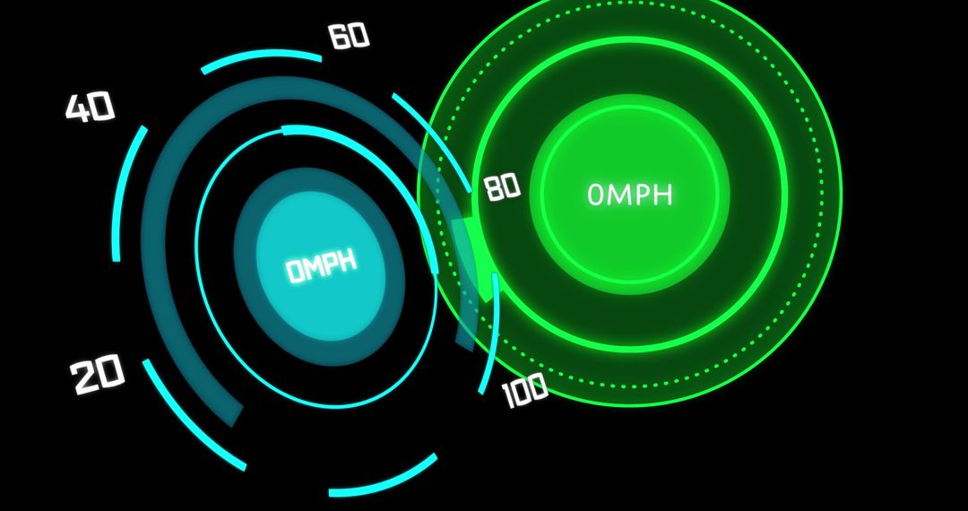 Digitally Generated Circular Speedometers in Neon Colors on Black Background - Free Images, Stock Photos and Pictures on Pikwizard.com