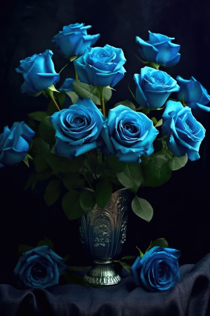 Elegant Blue Roses in Ornate Vase - Free Images, Stock Photos and Pictures on Pikwizard.com